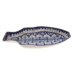 Blue Pottery Fish Platter – Handcrafted Ceramic Serving Dish (Large) - Habitt