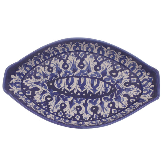Blue Pottery Fish Platter – Handcrafted Ceramic Serving Dish (Medium) - Habitt