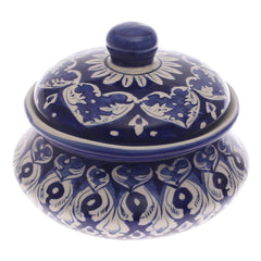 Blue Pottery Handi with Lid – Medium Size Traditional Ceramic Serving Bowl (Multi-Design) - Habitt