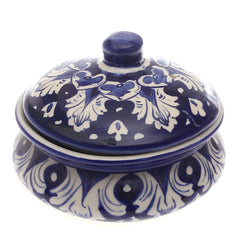 Blue Pottery Handi with Lid – Small Size Traditional Ceramic Serving Bowl (Multi-Design) - Habitt