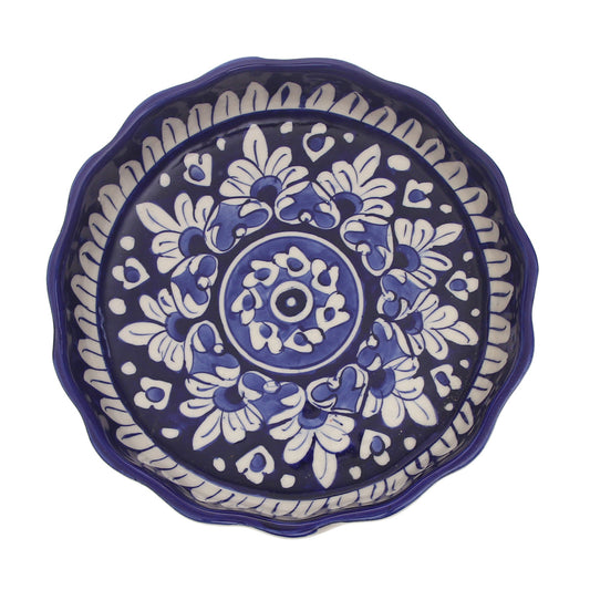 Blue Pottery Round Wavy Dish – Large Handcrafted Ceramic Serving Bowl (7773EE Design) - Habitt