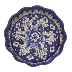 Blue Pottery Round Wavy Dish – Small Handcrafted Ceramic Serving Bowl (7773EE Design) - Habitt