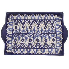 Handcrafted Blue Pottery Square Flat Platter – Multi-Color Floral Serving Tray - Habitt