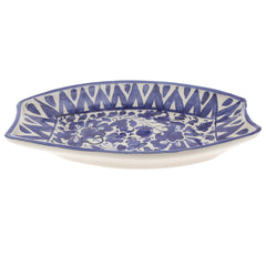 Handcrafted Blue Pottery V-Shaped Oval Platter – Floral Serving Dish - Habitt