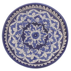 Handcrafted Blue Pottery Round Platter – Medium Floral Decorative Serving Dish - Habitt