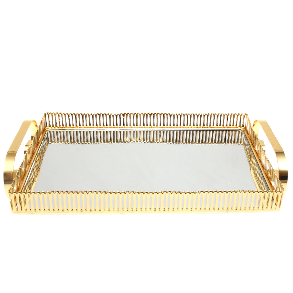 Golden Rectangular Iron &amp; Glass Decorative Tray - Habitt