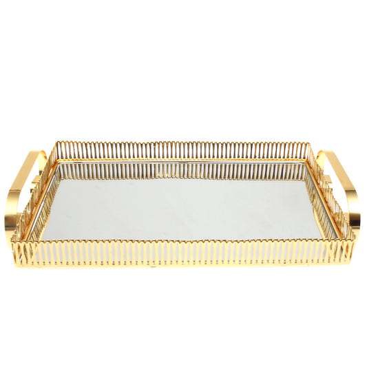 Golden Rectangular Iron &amp; Glass Decorative Tray - Habitt