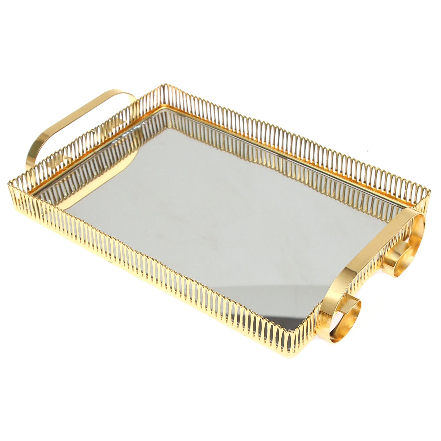 Golden Rectangular Iron &amp; Glass Decorative Tray - Habitt