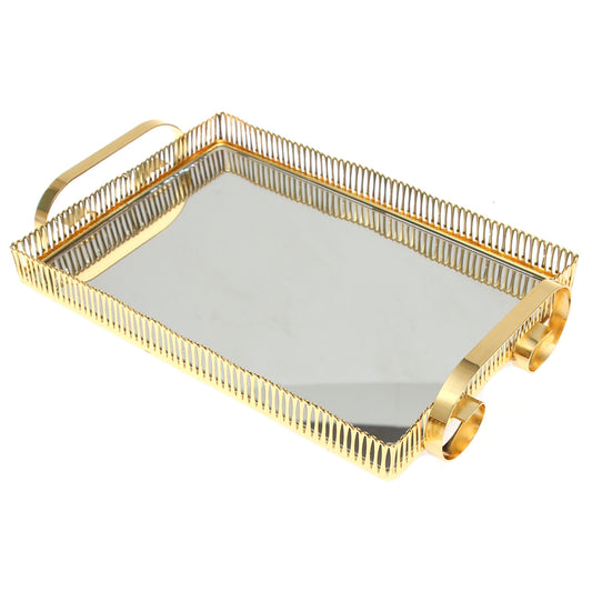 Golden Rectangular Iron &amp; Glass Decorative Tray - Habitt