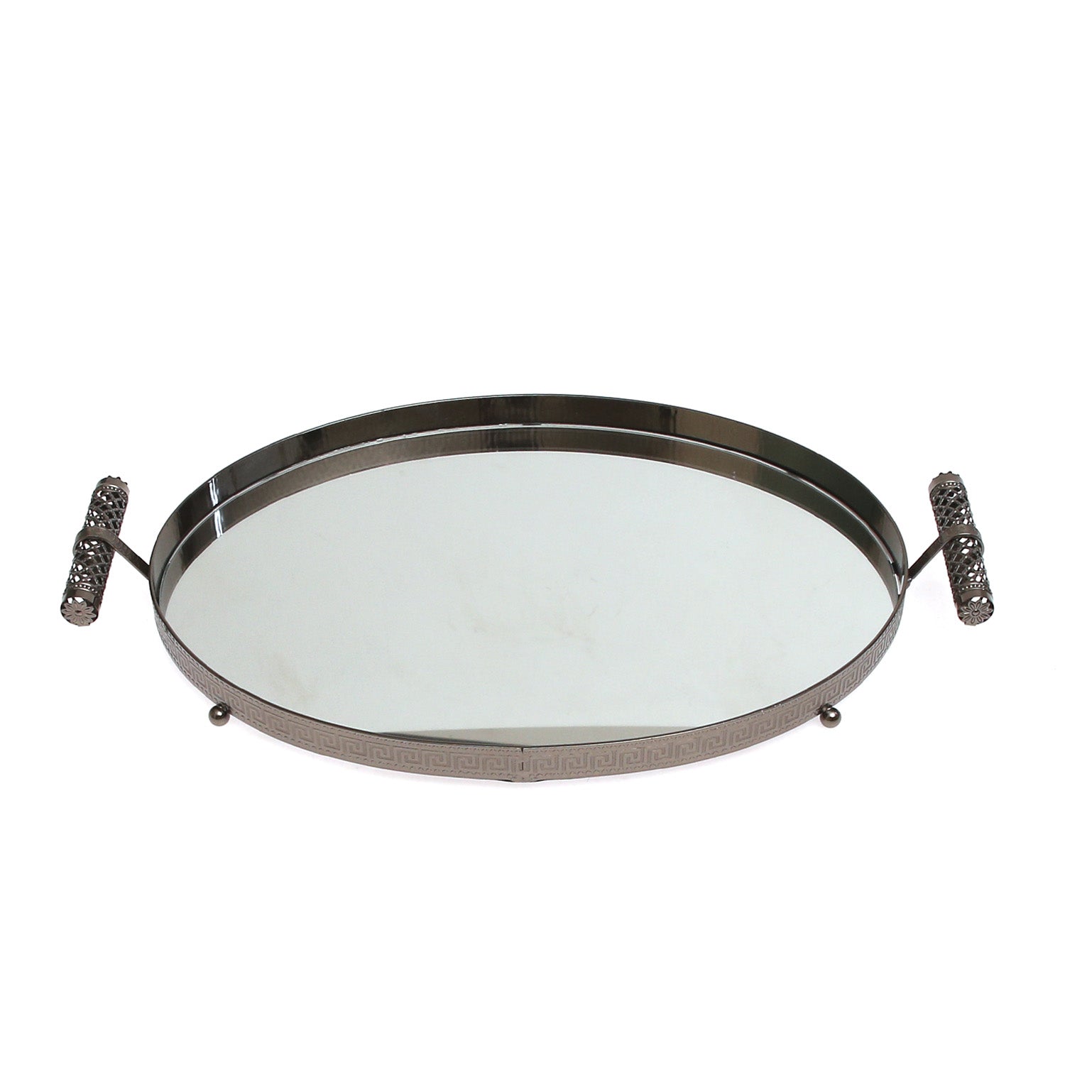 Grey Oval Iron &amp; Glass Decorative Tray - Habitt