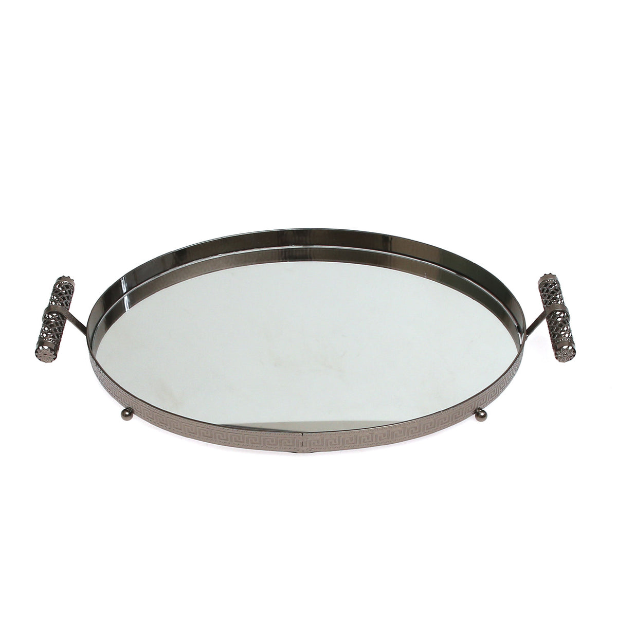 Grey Oval Iron &amp; Glass Decorative Tray - Habitt