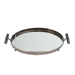 Grey Oval Iron &amp; Glass Decorative Tray - Habitt