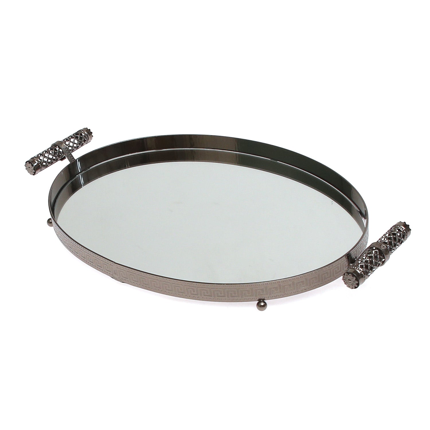 Grey Oval Iron &amp; Glass Decorative Tray - Habitt