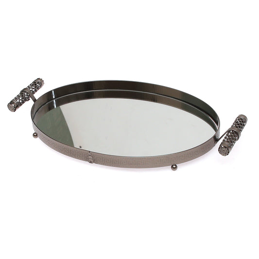 Grey Oval Iron &  Glass Decorative Tray – D2630-B - Habitt