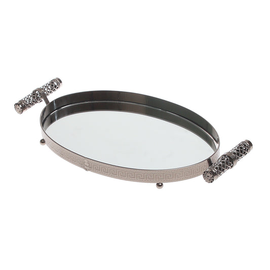 Grey Oval Iron & Glass Decorative Tray – D2630-C - Habitt