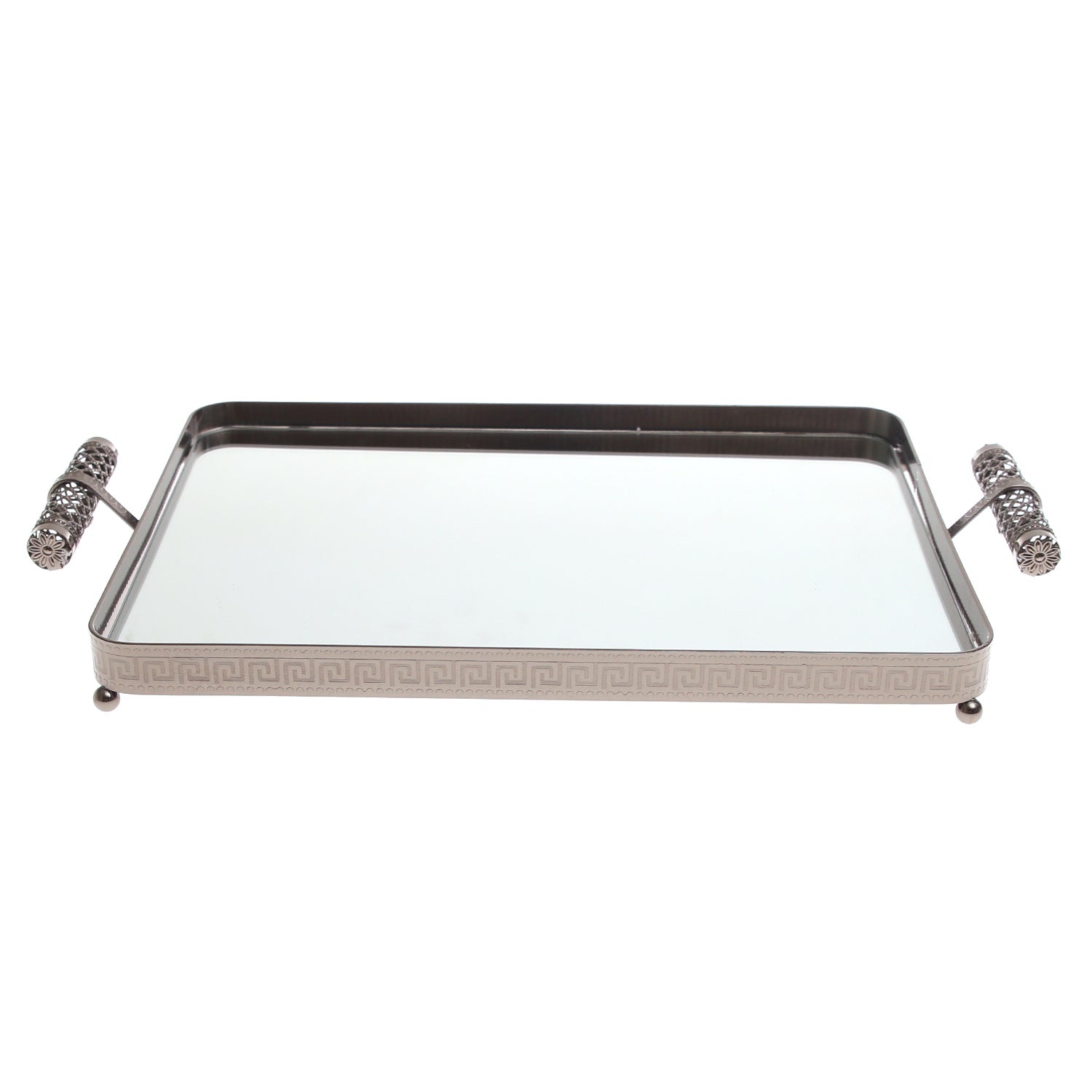 Grey Rectangular Iron & Glass Decorative Tray – D2629-A - Habitt