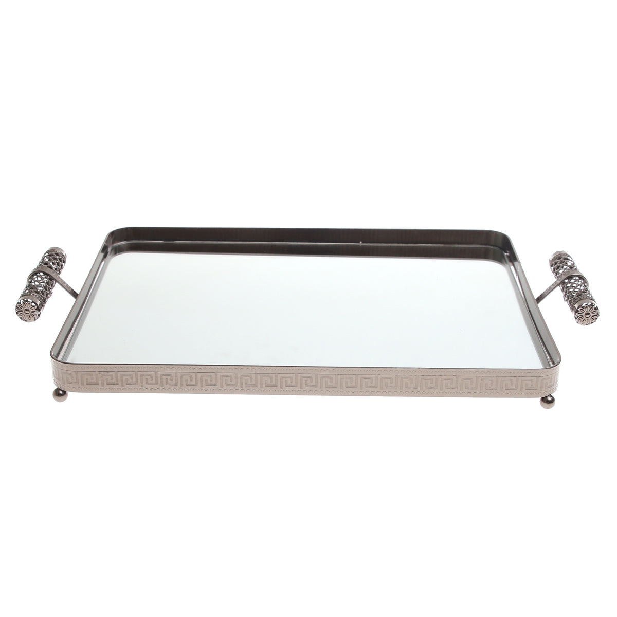 Grey Rectangular Iron & Glass Decorative Tray – D2629-A - Habitt