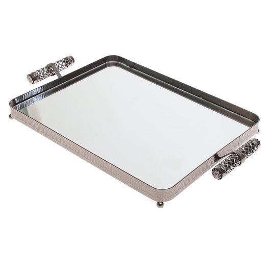 Grey Rectangular Iron & Glass Decorative Tray – D2629-A - Habitt