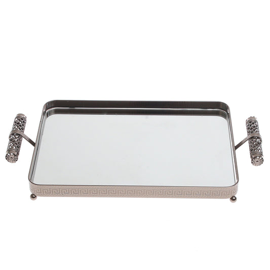 Grey Rectangular Iron & Glass Decorative Tray – D2629-B - Habitt