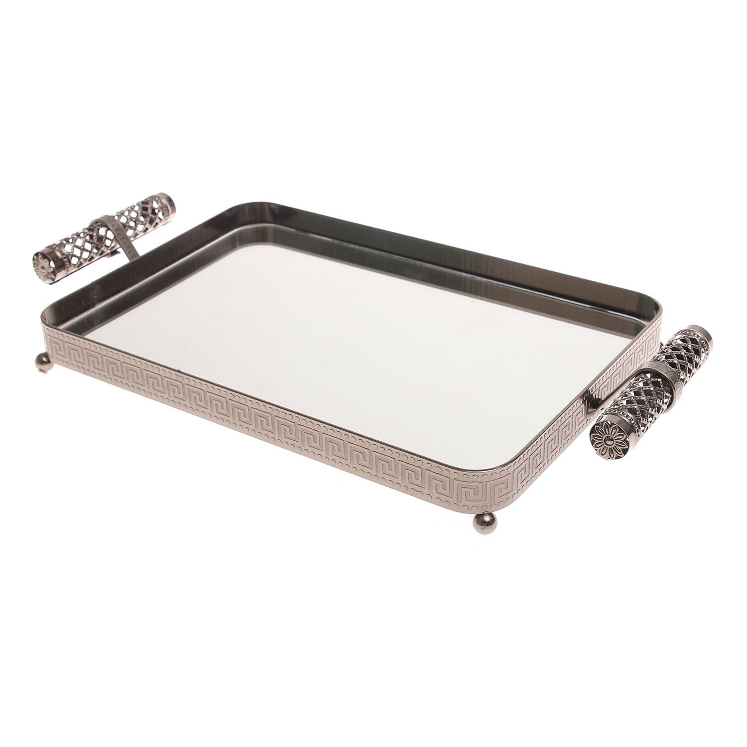 Grey Rectangular Iron & Glass Decorative Tray – D2629-C - Habitt