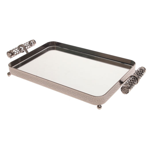 Grey Rectangular Iron & Glass Decorative Tray – D2629-C - Habitt