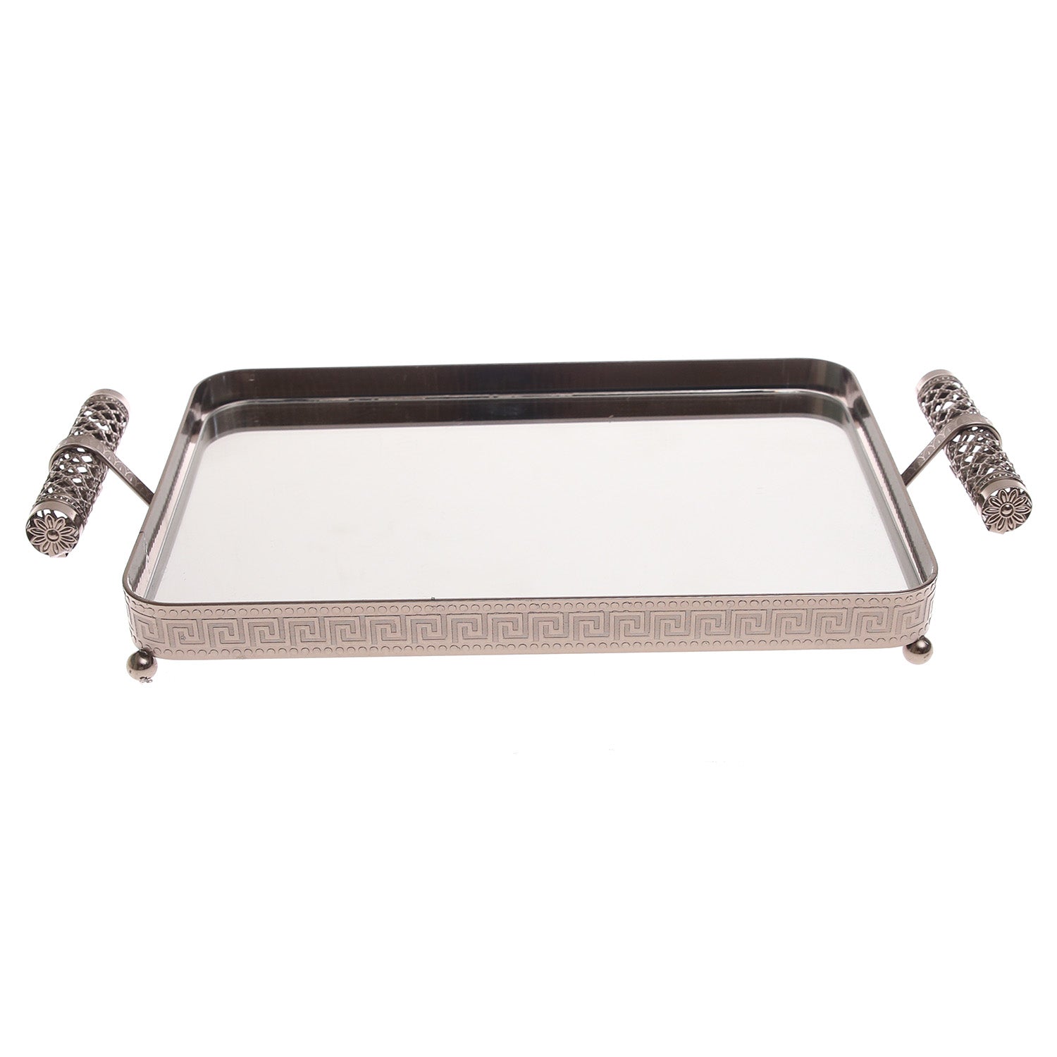 Grey Rectangular Iron & Glass Decorative Tray – D2629-C - Habitt