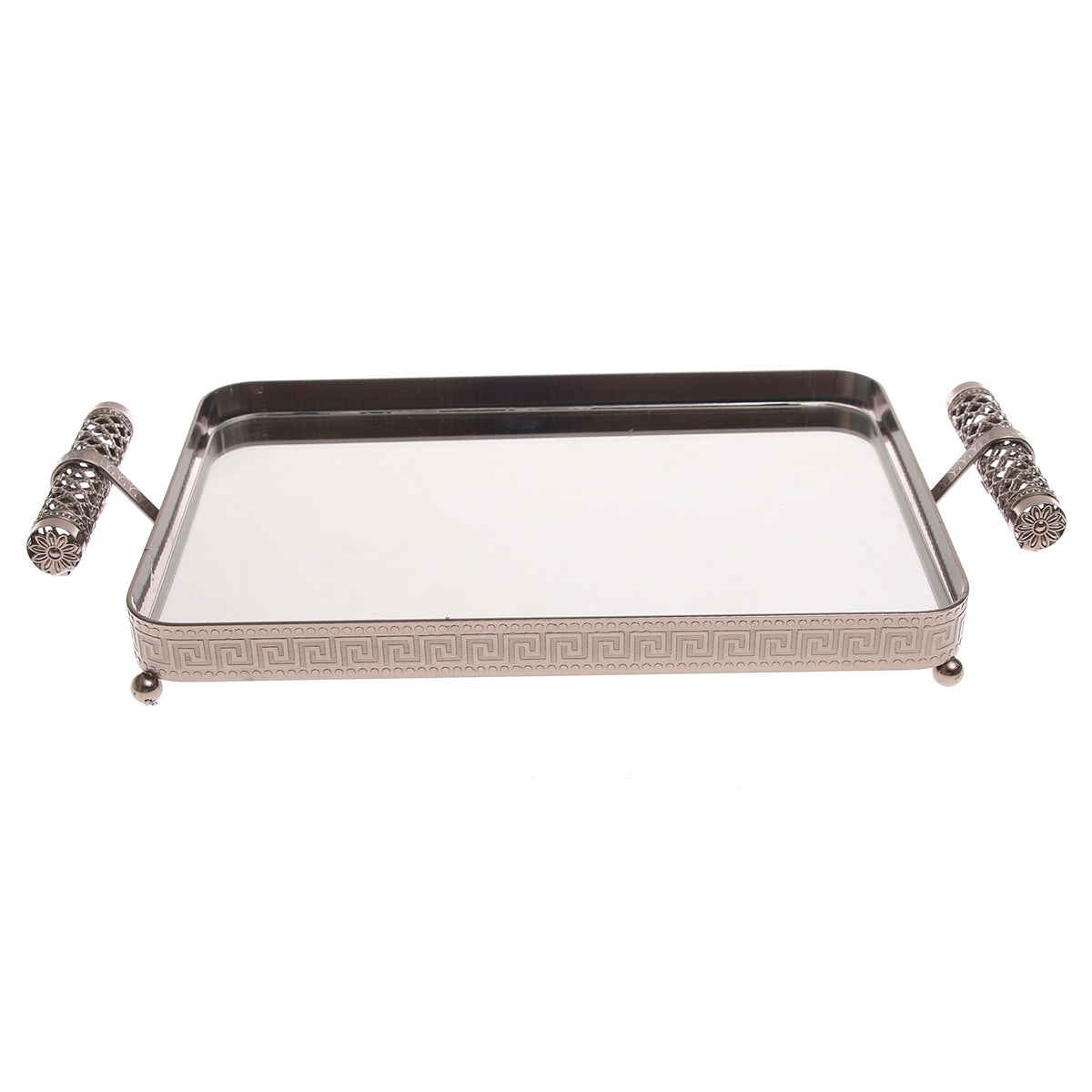 Grey Rectangular Iron & Glass Decorative Tray – D2629-C - Habitt