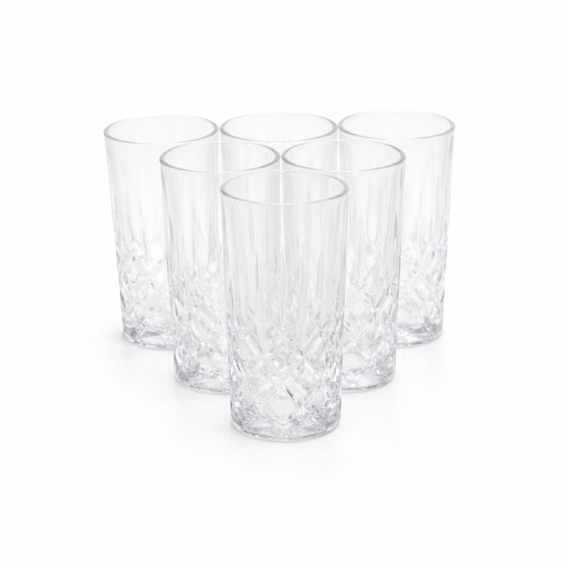 6-Piece Crystal-Style Tumbler Set – Elegant Highball Glasses for Water, Juice & Soft Drinks - Habitt
