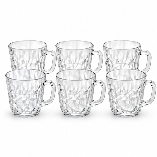 6Pcs Textured Glass Mug Set 240ml | Clear Tea & Coffee Mugs