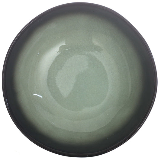 Black & Green Ceramic Serving Bowl 7 Inch – Modern Glazed Soup & Salad Bowl - Habitt