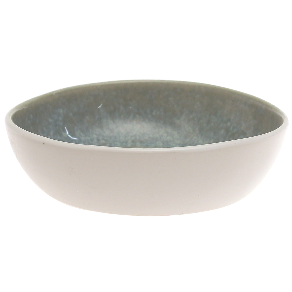 Green & White Ceramic Bowl 6.5 Inch – Rustic Glazed Serving Bowl - Habitt