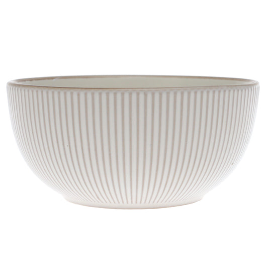White Ribbed Ceramic Bowl – 6 Inch Minimalist Dining Bowl - Habitt