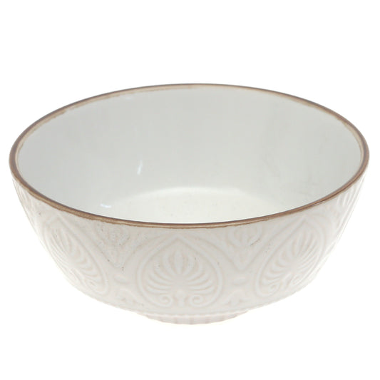 White Ceramic Bowl with Embossed Texture – 6 Inch Elegant Serving & Décor Bowl - Habitt