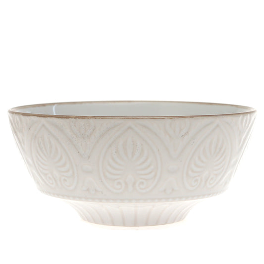 White Ceramic Bowl with Embossed Texture – 6 Inch Elegant Serving & Décor Bowl - Habitt
