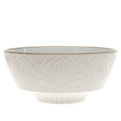 White Ceramic Bowl with Embossed Texture – 6 Inch Elegant Serving & Décor Bowl - Habitt