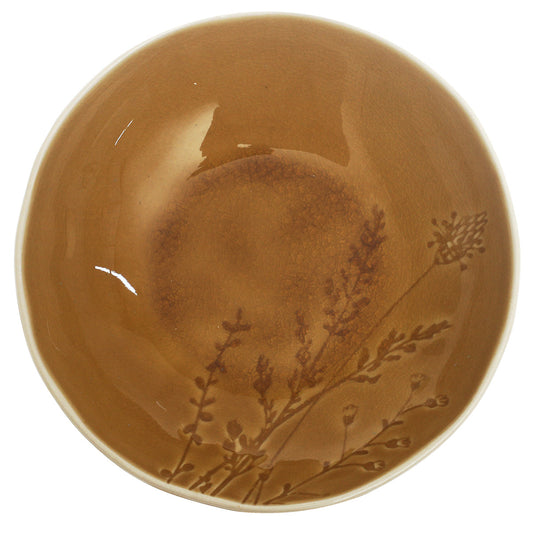 Brown Floral Deep Plate 7.5 Inch – Rustic Ceramic Serving Plate - Habitt