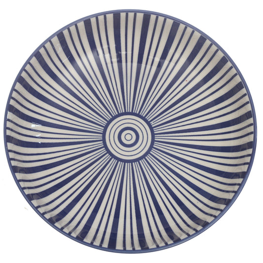 Light Blue Radial Stripe Deep Plate 8 Inch – Elegant Ceramic Serving Plate - Habitt