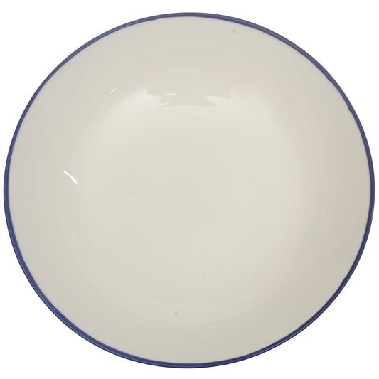 White Deep Plate with Blue Rim 11 Inch – Classic Ceramic Dinner Plate - Habitt
