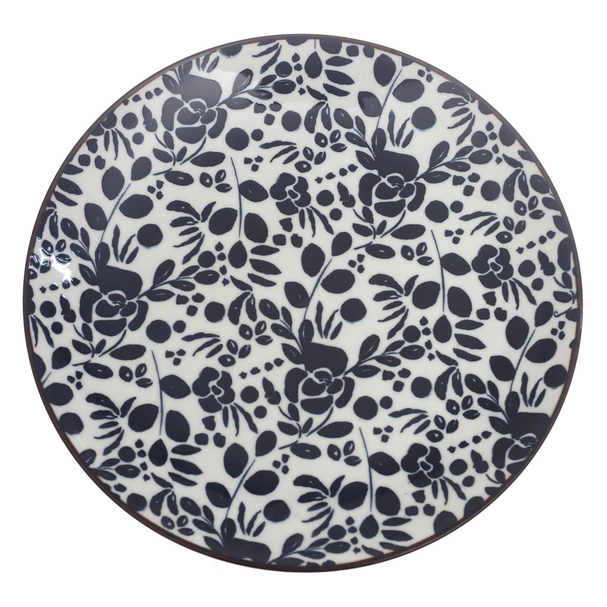 Black & White Floral Dinner Plate – 10 Inch Ceramic Plate - Habitt