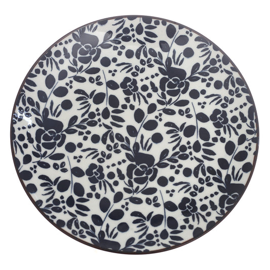 Black & White Floral Dinner Plate – 10 Inch Ceramic Plate - Habitt