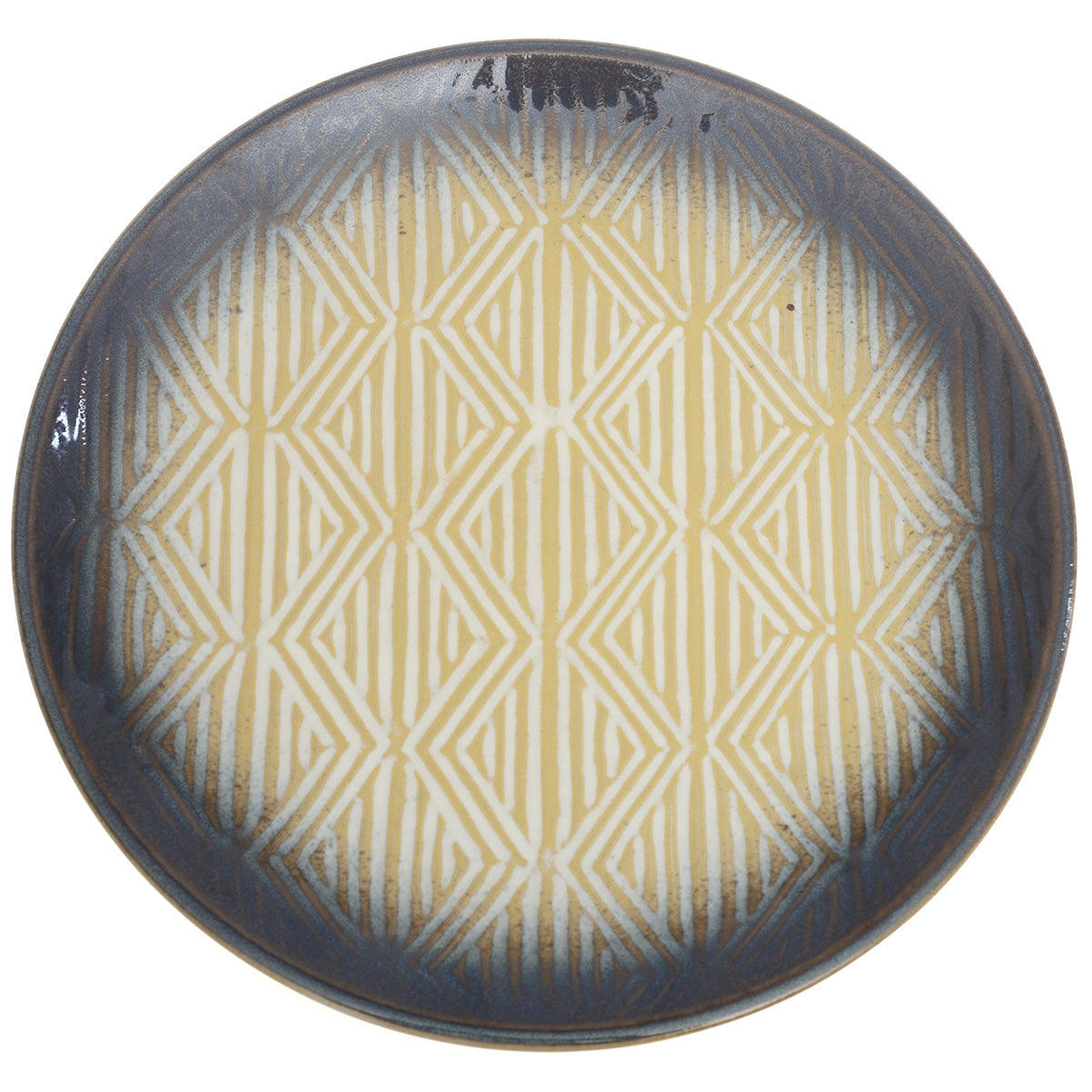 Blue & Yellow Geometric Dinner Plate – 10.5 Inch Ceramic Plate - Habitt