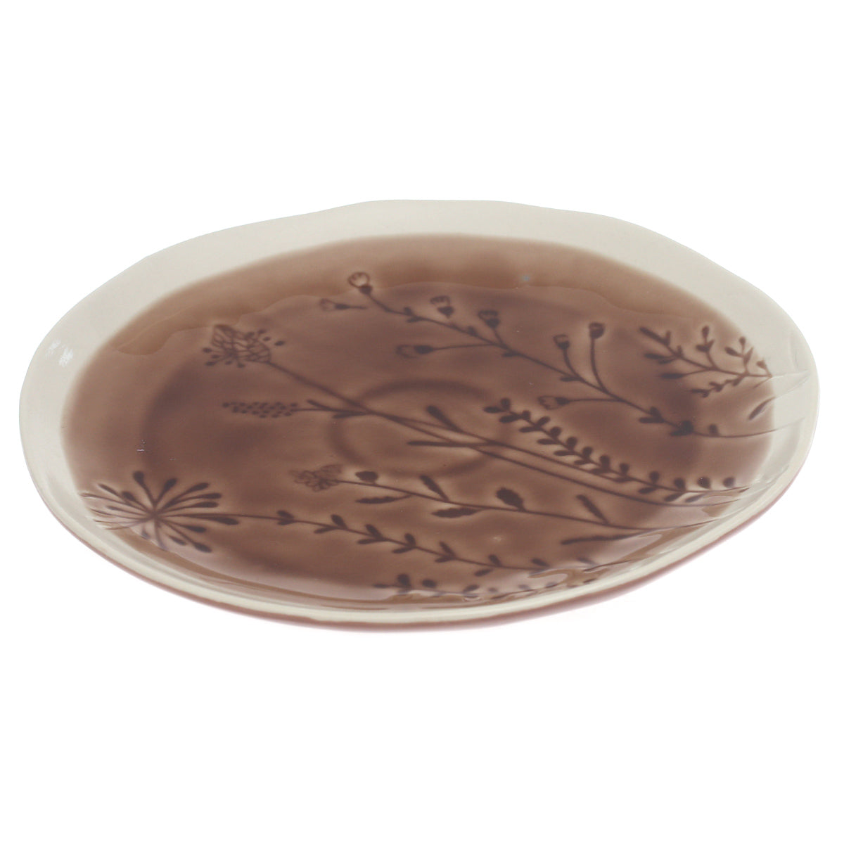 Brown Botanical Dinner Plate – 10 Inch Ceramic Plate - Habitt