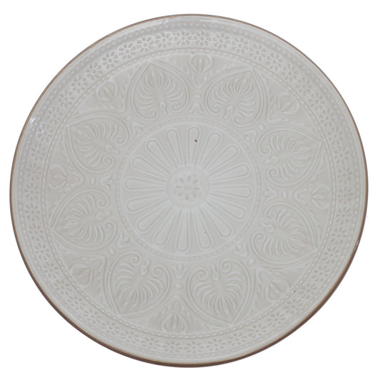 White Embossed Ceramic Dinner Plate 10.5 Inch – Classic Stoneware Tableware - Habitt