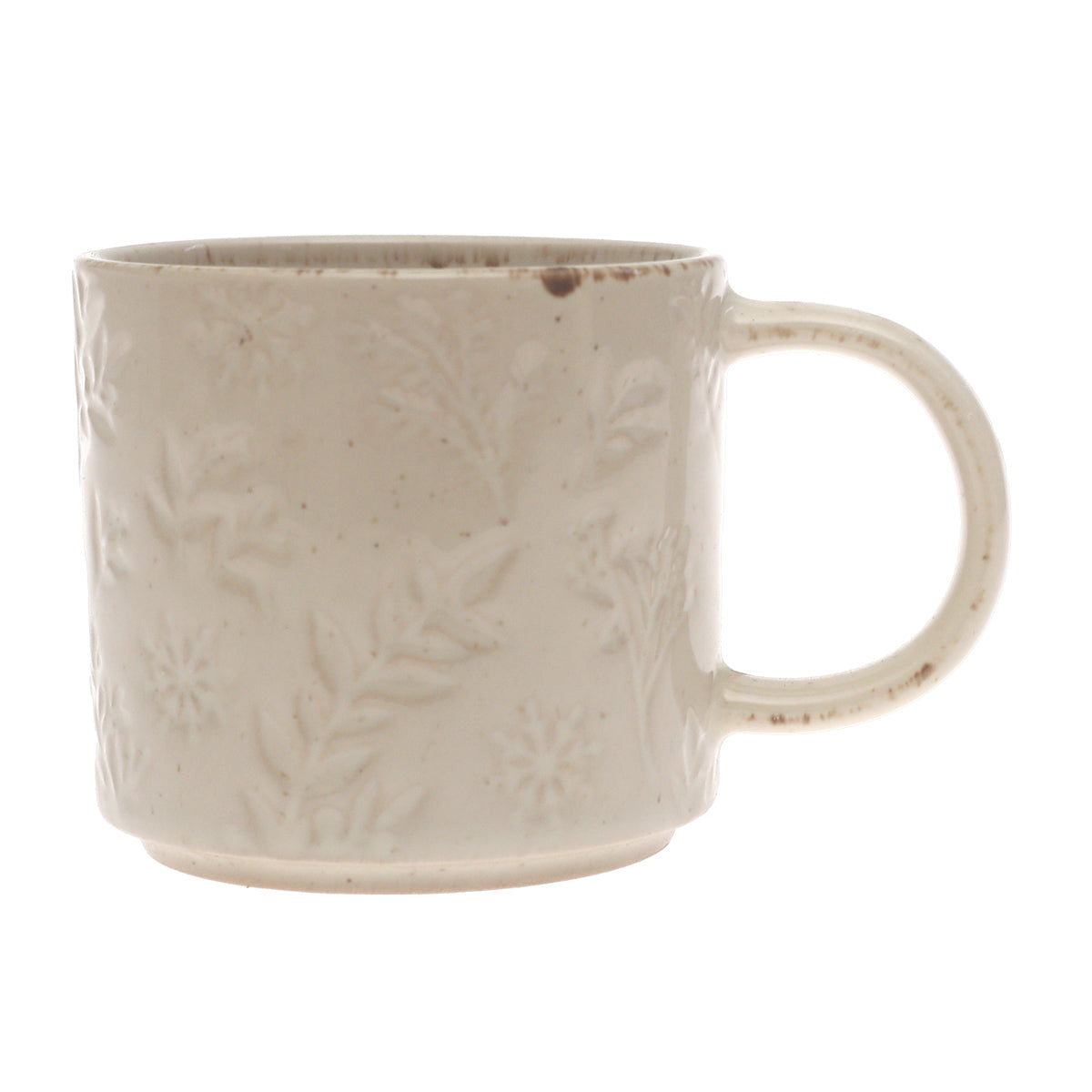 Beige Embossed Ceramic Mug 3.5 x 3.5 Inch – Elegant Stoneware Coffee Mug - Habitt