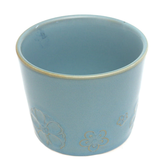 Blue Ceramic Mug with Floral Embossing – 3.5 × 3 Inch Tea & Coffee Mug - Habitt