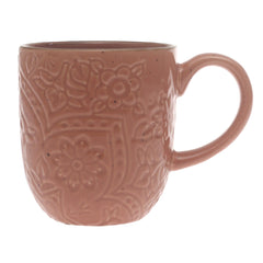 Brown Embossed Ceramic Mug 3 x 4 Inch – Rustic Stoneware Coffee Mug - Habitt