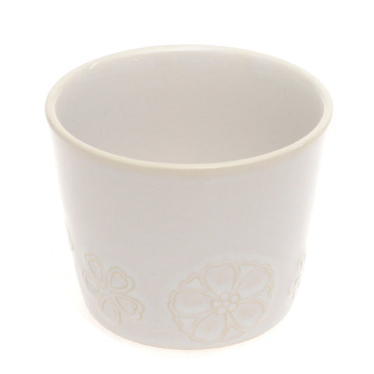 White Ceramic Mug – 3.5 x 3 Inches | Subtle Floral Embossed Coffee & Tea Mug - Habitt