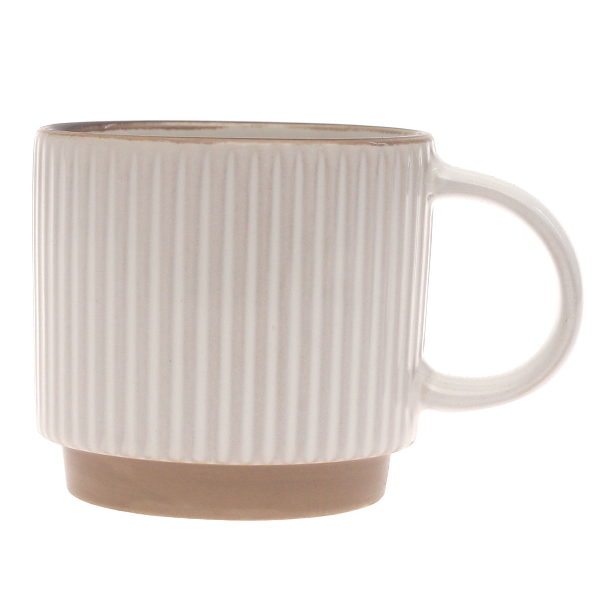 White Ribbed Ceramic Mug 3.5 x 4 Inch | Minimalist Coffee & Tea Mug with Natural Base - Habitt