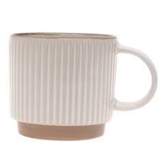 White Ribbed Ceramic Mug 3.5 x 4 Inch | Minimalist Coffee & Tea Mug with Natural Base - Habitt