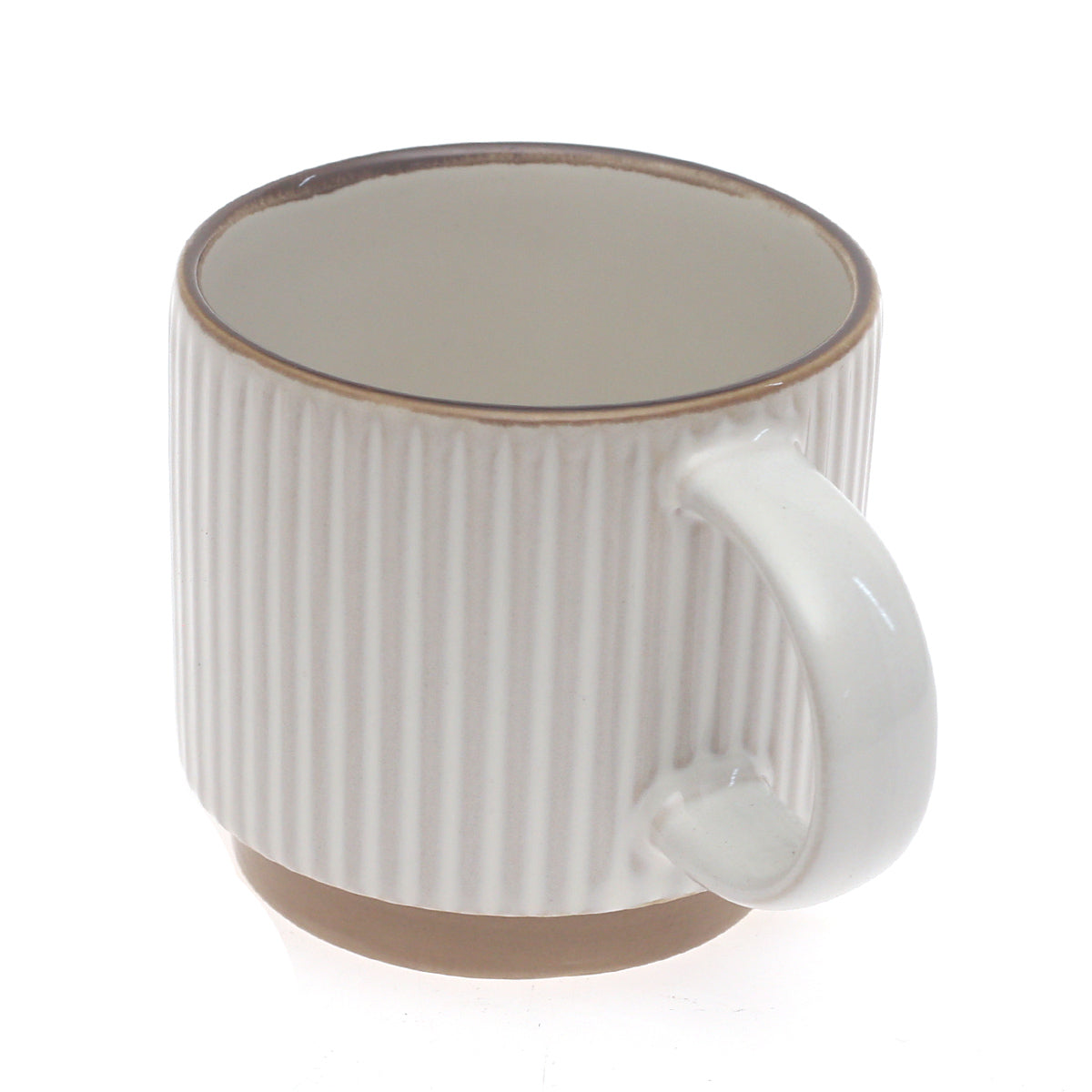 White Ribbed Ceramic Mug 3.5 x 4 Inch | Minimalist Coffee & Tea Mug with Natural Base - Habitt